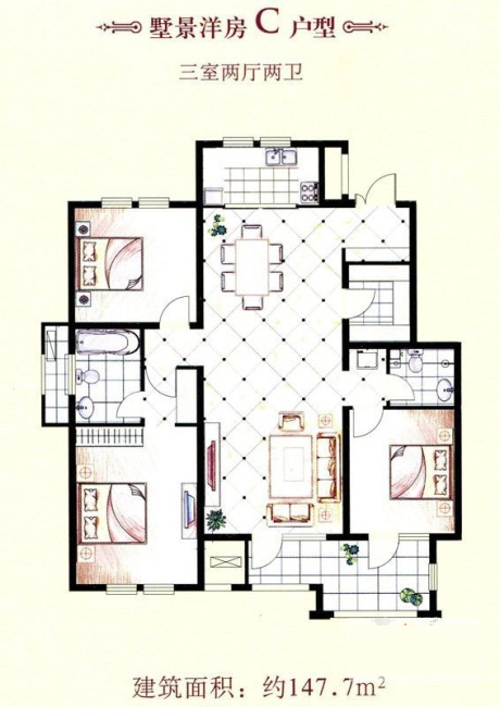 金艾陶家裝:天津廊坊塞納榮府148㎡簡歐風格裝修鑒賞