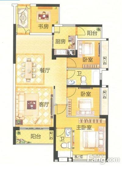 本單元的設計整體色調采用的是木色，不僅沿用了中式的端莊典雅，同時加入一些時尚的元素，讓整個空間多了現代的時尚感覺，卻不失中式的端莊。